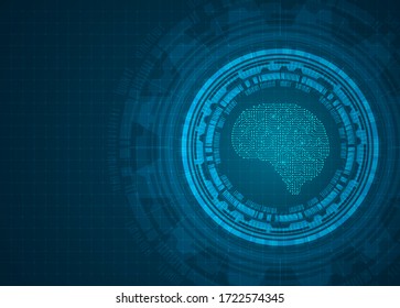 Abstract brain digital on Circular Technology blue background. Wire frame 3D mesh network line, design sphere, High speed and structure. Vector illustration eps 10.