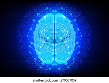 abstract brain digital technology on blue backgrond