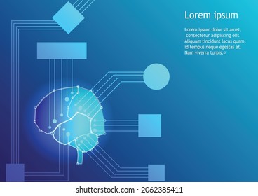 Abstract brain digital technology template background concept, can insert text, circuit mainboard machine idea data design, robot brain innovation, vector art and illustration