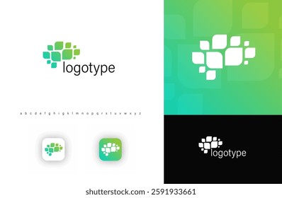 Abstract brain of green leaves logo. Represents technology, connection, neuro medicine, innovation. Ideal for AI, blockchain, eco-tech, data-driven industries, sustainability. Vector logo template.