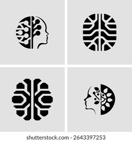Logotipos de perfil Abstractas y humano que ilustran conceptos de inteligencia y tecnología