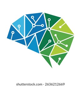 Abstract brain icon with geometric shapes and circuit-like connections, symbolizing artificial intelligence and technology.