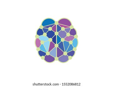 Abstract Brain Illustration with Geometric Shapes Symbolizing Cognitive Function and Neural Networks Interconnectivity
