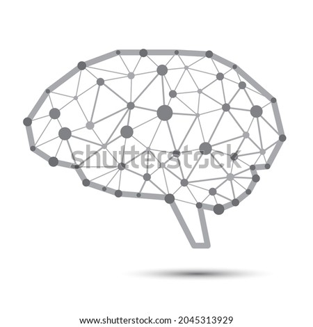Abstract brain isolated on white background. Brain inteligence. Network connections by geometric with triangular polygons and dots. Ditital brain concept. Brain icon, Vector illustration.