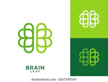 Diseño abstracto del logotipo de la hoja del cerebro. Concepto moderno simple del Vector del icono de la mente humana