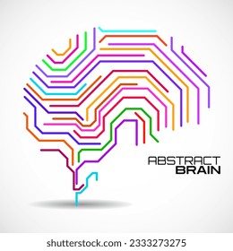 Abstract brain with lines isolated on white background. Vector illustration