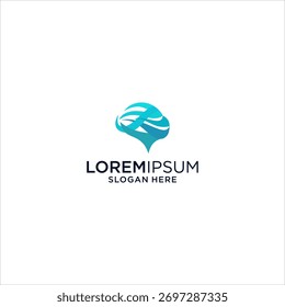 Diseño Abstractas del logotipo del cerebro con el gradiente azul y el fondo blanco