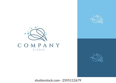 abstract brain logo design with bubble ornament in line art style