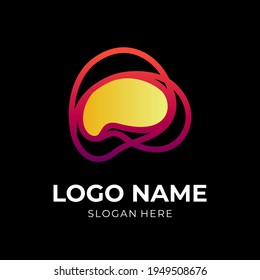abstract brain logo design template concept vector with flat colorful style