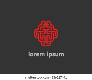 Abstract Brain Logo Generate Idea Design Template. Color Line Android Sign. Universal Smart Mind Maze Game Vector Icon.