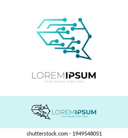 Abstract brain logo with line technology design template, simple line icon