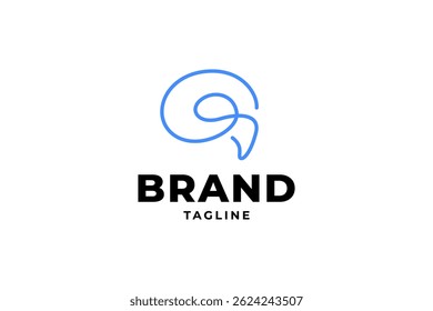 Abstract Brain logo with linear continuous style concept minimalist