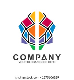 abstract brain logo with mosaic crystal style