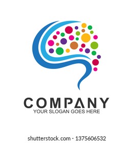 abstract brain logo,brain with colorful dots vector logo template