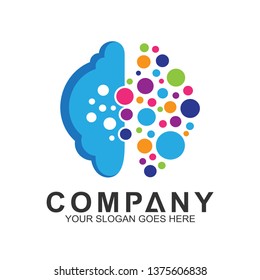 abstract brain logo,brain with colorful dots vector logo template