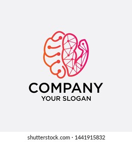 abstract brain logo,brain with hand shape and colorful connection dots