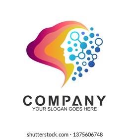 abstract brain logo,people head with connection dots shape