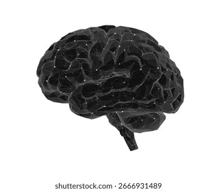 Abstract brain in low poly vector design with polygon, line, and mesh on white background. Futuristic science illustration reflects technology, neurology, psychology, and digital mind.
