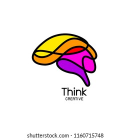 Abstract brain made of line art as creative idea symbol. Icon design, vector illustration isolated on white background.