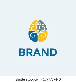 Abstract brain with nature element for calm mind vector logo template