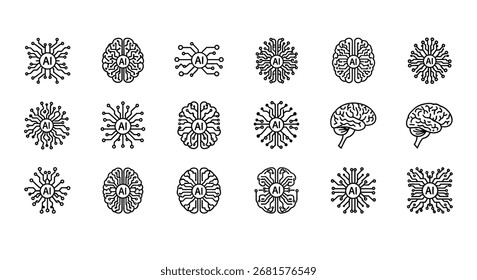 Abstract brain patterns and anatomical views in stylized line art collection vector