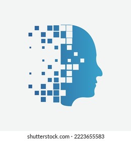 Abstract brain pixel logo symbol, vector