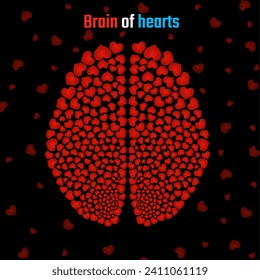 Abstract brain of red hearts. Valentine's day. Vector illustration
