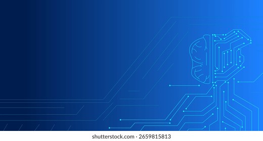 Abstrato design de conceito de tecnologia cerebral. Motherboard chip linhas tecnologia de computador. Ilustração vetorial.