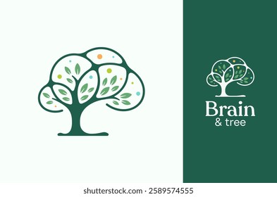 Abstract brain and tree, fun colorful Neurodivergent, neurotypical logo illustration