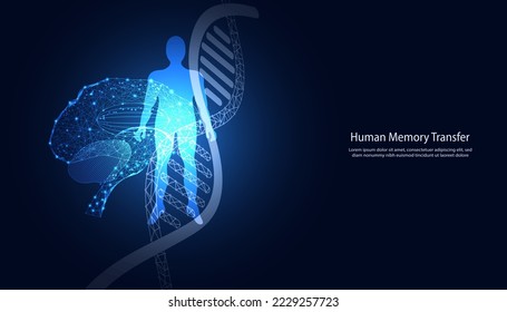 Resumen La Ilustración Humana Digital del Marco Cerebral y el Concepto de ADN La transferencia de memoria humana transmiten recuerdos de persona a persona a nivel celular