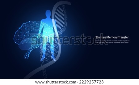 Abstract Brain Wireframe Digital Human Illustration and DNA Concept Human Memory Transfer pass on memories from person to person at the cellular level