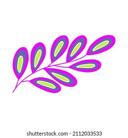 Abstract branch in bright colors. Vector isolated illustration hand drawn. Multicolor twig magic floral element. Botanical exotic plant