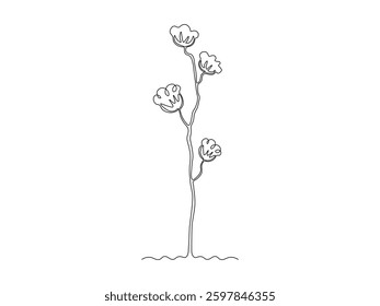 Abstract branch of cotton, continuous single one line art hand drawing sketch logo