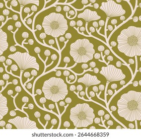 Abstrato ramo floral linha arte padrão sem costura, fundo padrão flor.