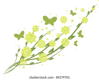 The abstract branch with flowers and butterflies
