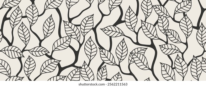 Abstract branch leaves seamless pattern. Hand drawn floral background.