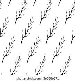Abstract branch pattern with hand drawn branches. Cute vector black and white branch pattern. Seamless monochrome branch pattern for fabric, wallpapers, wrapping paper, cards and web backgrounds.
