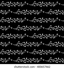 Abstract branch pattern with hand drawn branches. Cute vector black and white branch pattern. Seamless monochrome branch pattern for fabric, wallpapers, wrapping paper, cards and web backgrounds.