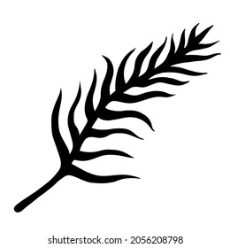 Rama abstracta con icono vector de hojas delgadas. Doodle dibujado a mano. Silhouette de ramas de palmera. Elemento exótico monocromo para la decoración, diseño de tarjetas, invitaciones, embalaje, textiles, papelería.