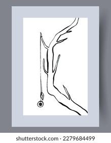 Abstract branches organic tree wall art print. Wall artwork for interior design. Printable minimal abstract branches poster. Contemporary decorative background with tree.