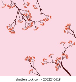 Abstract branches of rowan tree with berries, mountain ash.