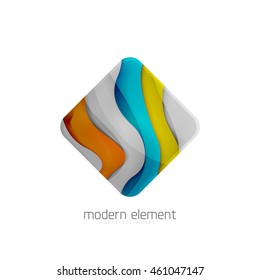 Abstract brand logo design on white. Square with bold relief texture effect, 3d imitation wave pattern with shadows