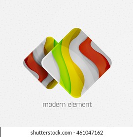 Resumen del diseño del logo de la marca en blanco. Cuadrado con efecto de textura de relieve audaz, patrón de onda de imitación 3d con sombras