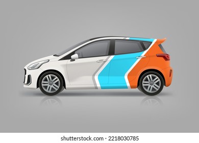 Abstract branding  graphics on Car mockup. Blue stripes branding background on corporate Car. Branding vehicle. Editable vector