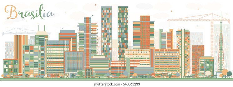 Abstract Brasilia Skyline with Color Buildings. Vector Illustration. Business Travel and Tourism Concept with Modern Architecture. Image for Presentation Banner Placard and Web Site.