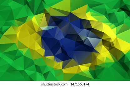 Abstract Brazil Flag Brazilian Green Yellow and blue color gradient low poly low polygonal abstract vector background