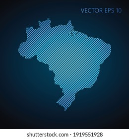 Abstract Brazil map template made from blue diagonal lines on dark background. Vector illustration EPS10.