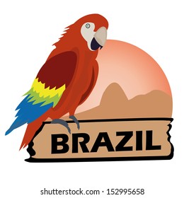 Abstract brazil stamp with a parrot on white background