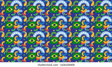 Abstract Brazilian flag color geometric seamless pattern 2024 Soccer International competition sports game element soccer ball goal player carnival Brazil football Championship Conmeball Copa America