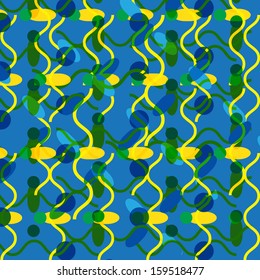 Abstract brazilian pattern with flying confetti and waves
